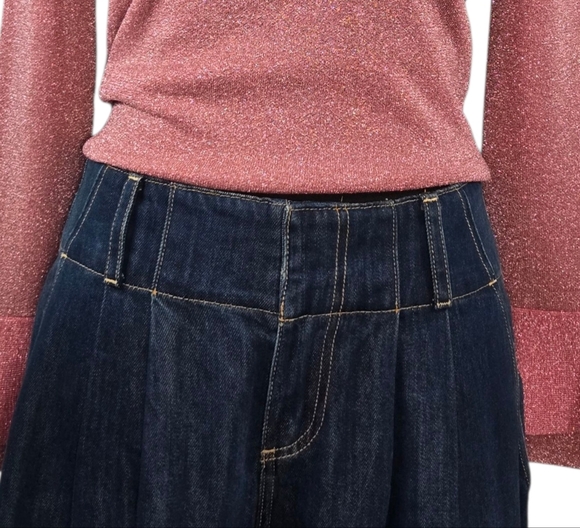 Alice + Olivia Anders Low Rise Pleated Wide Leg Jeans Love Train Dark Wash Sz 29 - Picture 11 of 16